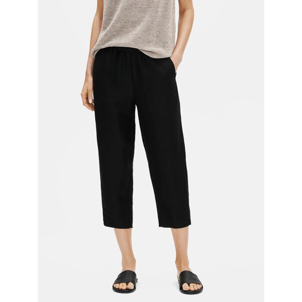 Eileen Fisher Tencel & Organic Linen Slub Easy Pant Black Size L NWT